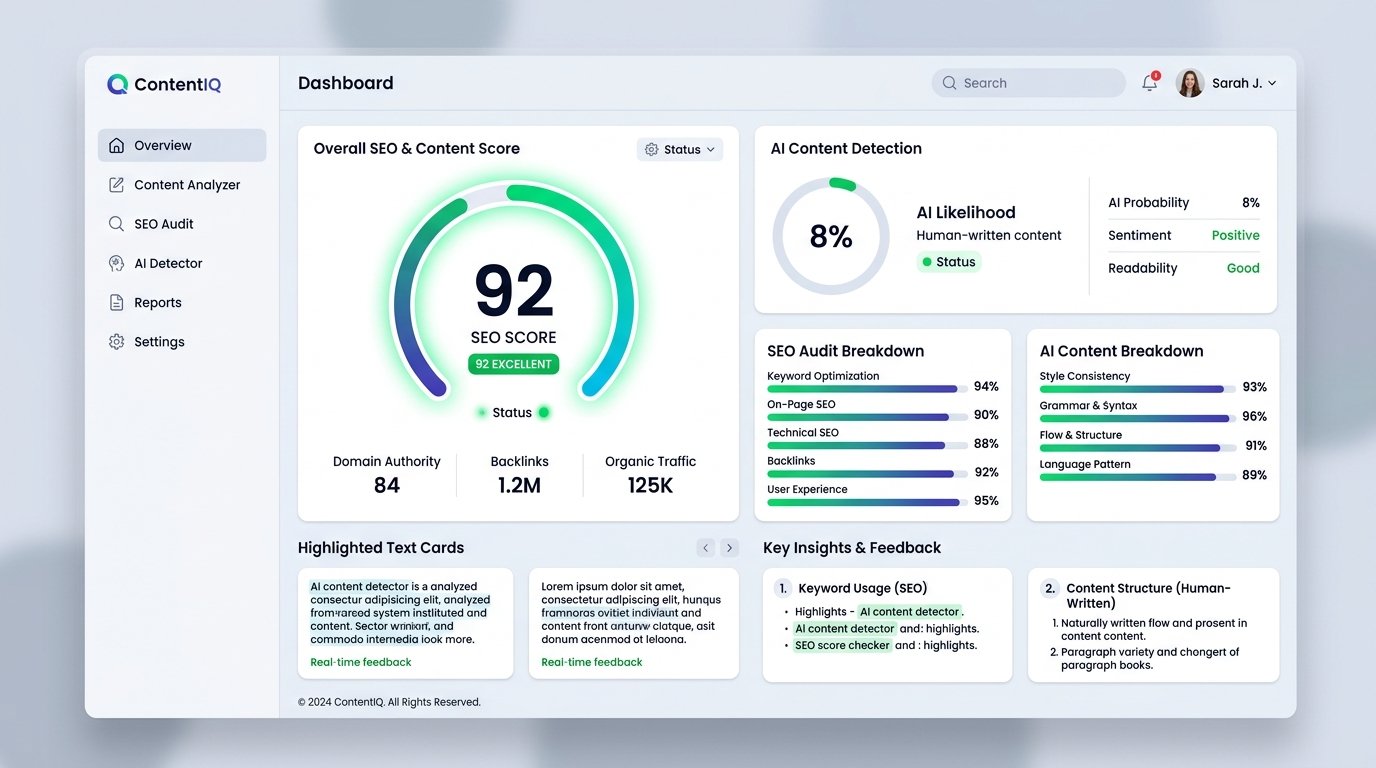 ContentScope SEO Score Checker & AI Detector Dashboard Preview